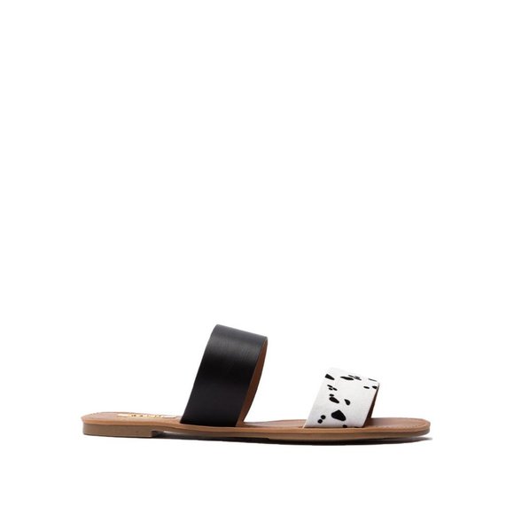 White and Black Calf Print Suede Sandals - Picture 2 of 4